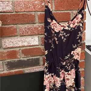 Floral Backless Dress - Navy and Pink